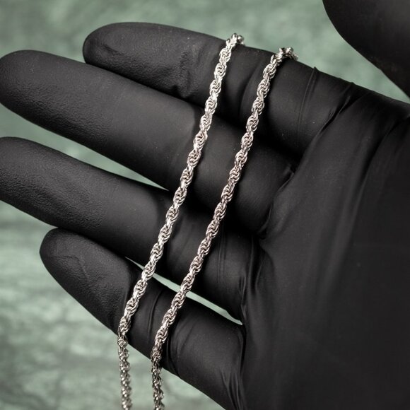 Solid White Gold Plated Heavy 925 Sterling Silver 3MM Twist Rope Chain Necklace - Picture 1 of 5